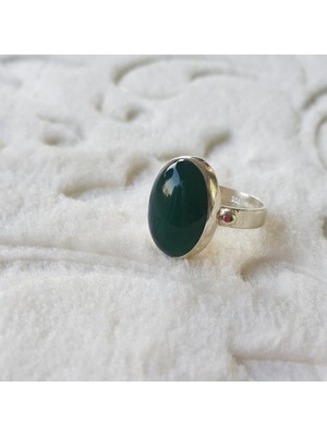 Canka Yeşil Akik Taşlı El İşi Gümüş Yüzük