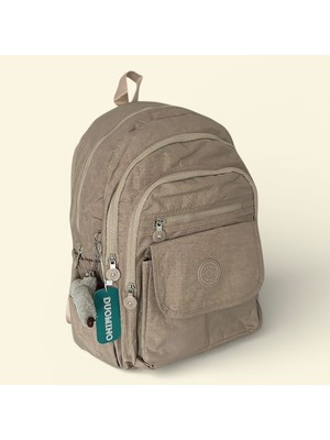 Duomino Krinkıl Suya Dayanıklı Büyük Boy Bej Klinkır Sırt Çantası Seyahat Okul Çanta 15,6 Lise