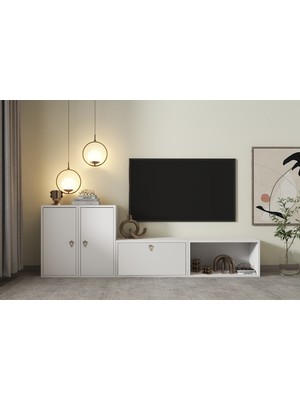 Nettrends Modüler 3 Kapaklı Açık Raflı, Alçak Sehpa Tipi Tv Ünitesi – BEYAZ-PNR-TVT-1013