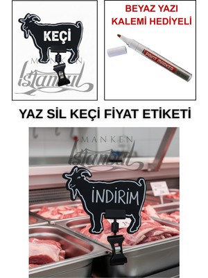 Manken İstanbul Yazı Kalemli 10 Adet Yaz Sil Mini Boy Mandallı Keçi  Etiketi Kasap Etiketi Kasap Tezgah Etiket