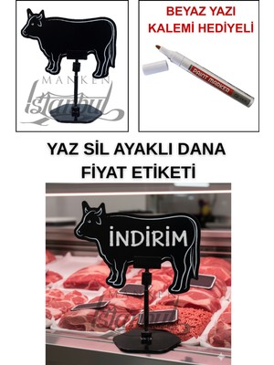 Manken İstanbul Yazı Kalemli 20 Adet Yaz Sil Mini Boy Standlı Dana  Etiketi Kasap Etiketi Kasap Tezgah Etiket