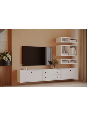 Nettrends 2 Kapak 2 Çekmeceli Minimal Televizyon Konsolu | Çok Bölmeli Modüler Tv Ünitesi KBR-TVT-1009