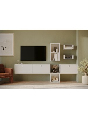 Nettrends 3 Kapaklı Yüksek Kapasiteli Tv Sehpası | Açık Bölmeli Modern Salon Organizeri KBR-TVT-1011