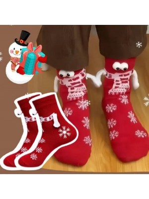 Mıknatıslı El Ele Tutuşan Noel Çorabı – Kırmızı