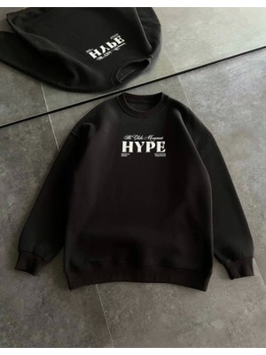ModaSize Üç Iplik Bisiklet Yaka Baskılı Sweatshirt - Siyah