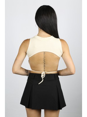 Sırtı Açık Casual Crop Bluz