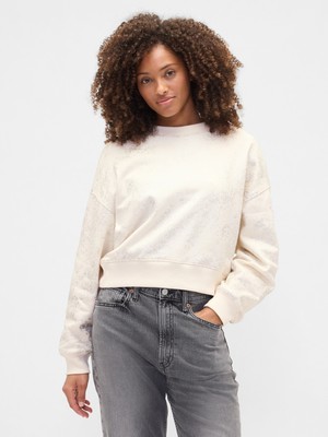 Gap Kadın Beyaz Logo Crop Sweatshirt