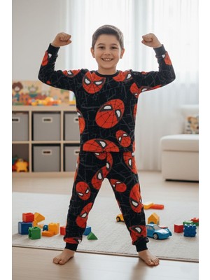 Bunny Hopp Desenli Erkek Çocuk Pijama Takımı %100 Pamuk Mevsimlik Bisiklet Yaka Manşetli