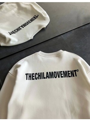 ModaSize Kışlık Bisiklet Yaka Oversize Baskılı Sweatshirt - Beyaz