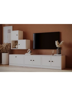 Nettrends 7 Kapaklı Premium Televizyon Ünitesi | Geniş Depolama ve Açık Raflı Modüler Set KBR-TVT-1014