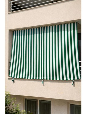 Branda Noktası Kornişli Balkon Perdesi 300 Gr/m² Pamuklu Kumaş Bağcıklı Yan ve Alt Sabitlemeli Dış Mekân Perdesi