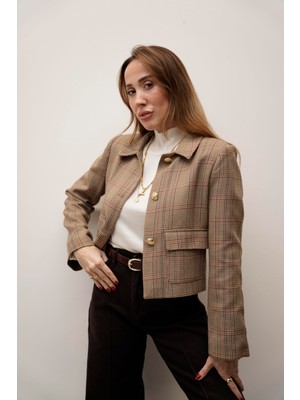 Maldia Kadın Kazayağı  Desenli Blazer Ceket