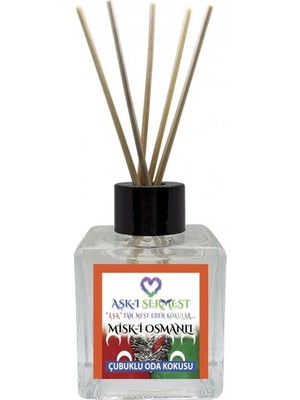 Aşk-ı Sermest Toptan Misk-i Osmanlı Çiçek Aromalı Bambu Çubuklu Oda Kokusu Reed Diffuser Ortam Kokusu Parfüm,  Küp Şişe, 60 mL, 10 Ad