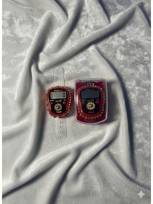 Makeops Sesli LED Işıklı Kutulu Hediyelik (Mevlid Çeyizlik Hac Umre) Dijital Taşlı Süslü Zikirmatik - Kırmızı 1 Adet