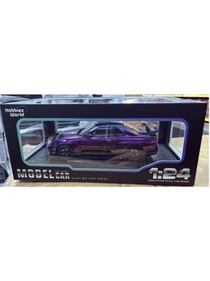 Hobbiez World Nissan Skyline Gt-R R34 Shinny Colors Mor 1/24 Model Araba