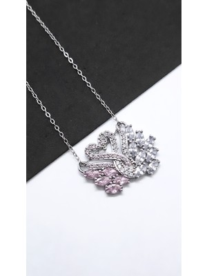 Serenity Pembe Zirkon Taşlı Sarılan Kuğu Çelik Kolye