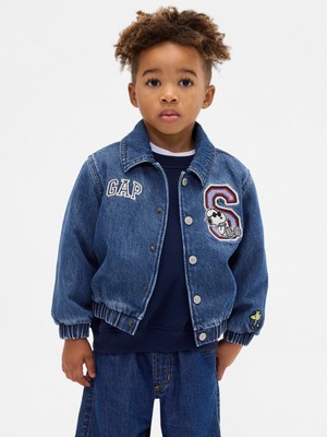 Gap Erkek Bebek Koyu Mavi Snoopy Logo Denim Ceket
