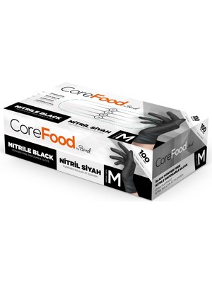 Corefood Nitril Pudrasız Siyah Eldiven Medium (6 Paket)