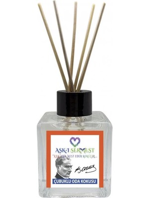 Aşk-ı Sermest Toptan Kemal Atatürk Baskılı Çiçek Aromalı Bambu Çubuk Oda Kokusu Parfüm, Küp Şişe, 200ml,3Ad