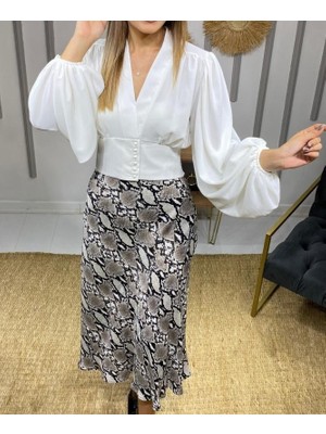 Chance Yılan Derisi Desenli Saten Etek