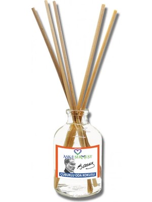 Aşk-ı Sermest Toptan Kemal Atatürk Baskılı Çiçek Aromalı Bambu Çubuk Oda Kokusu Parfüm,Oval Şişe,100ml,5 Ad