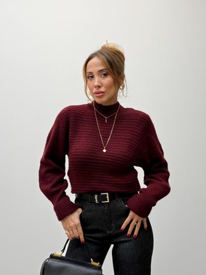 Maldia Shop Kadın Tina Bordo Balıkçı Yaka Triko Kazak