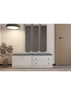 Nettrends Modüler Sandık Tabure Bank – Kapaklı ve Çekmeceli Depolama BEYAZ-PNR-SNT-1001