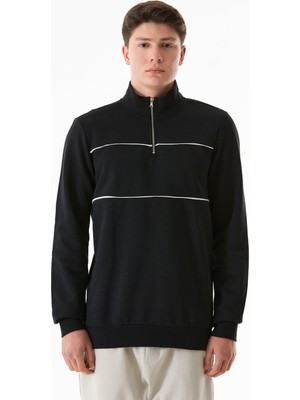 Trender Yarım Fermuarlı 3 Iplik Erkek Sweat 5720 Siyah