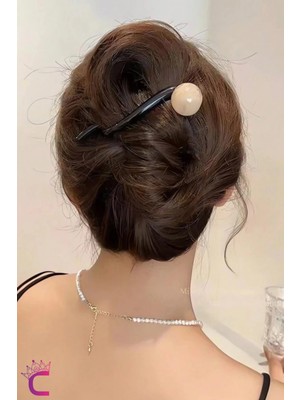 Cinderella Vintage Retro Şık Siyah Renkli Incili Kıstırmalı Saç Tokası 11CM - Topuz Tokası Klipsli Toka