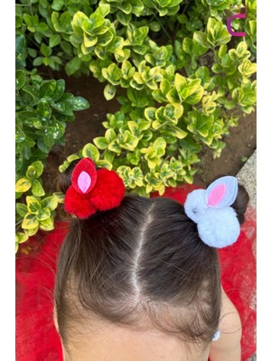 Cinderella 2'li Kırmızı Beyaz Tavşanlı Lastikli Toka Seti - 23 Nisan 29 Ekim Cumhuriyet Bayramı Saç Tokası