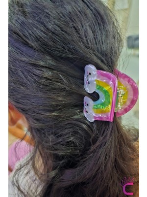 Cinderella Gülen Yüz Bulutlu Gökkuşağı Asetat Kız Çocuk Mandal Toka - Hediyelik Saç Tokası Doğum Günü Hediyesi