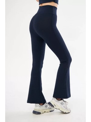 ModaSize Yüksel Bel Fitilli Ispanyol Paça Tayt - Lacivert
