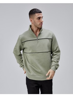 Trender Yarım Fermuarlı 3 Iplik Erkek Sweat 5720 Haki