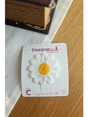 Cinderella Papatya Çiçekli Örgü El Yapımı Saçsız Bebek Tokası 5cm - Yenidoğan Çıtçıtlı Az Saçlı Bebek Tokası