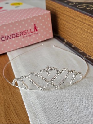 Cinderella Kalpli Zirkon Taşlı Kız Çocuk Prenses Tacı Gümüş - Düğün Kına Parti Doğum Günü Taç Saç Bandı Tokası