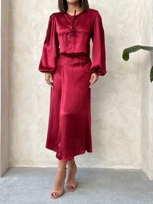 H1Style Kraşlı Saten  Etek