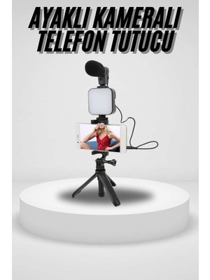 Store Mania Akıllı Telefon Vlog Kiti Tripod Mini Mikrofonlu Telefon Tutucu STOREMANIA-96547