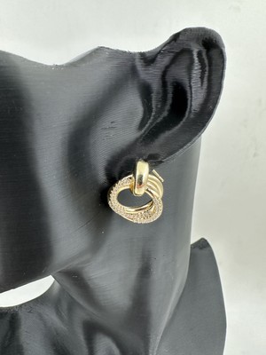 Stainless Steel Gold Renk Taşlı Tasarım Halka Küpe