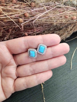 Generic 925 Ayar Gümüş Silver Renkli Zirkon Taşlı Kadın Küpe -  Mavi Opal Taşı Detaylı