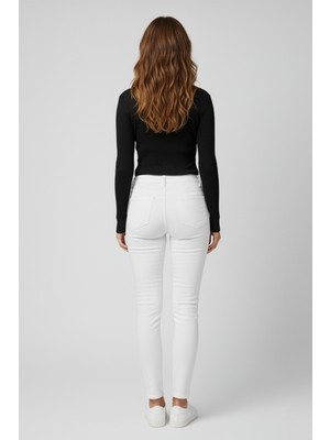 Mexelena Kadın Boğazlı Pencere Detaylı Siyah Triko Kazak