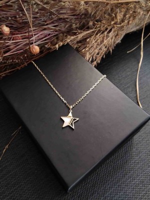 Generic 925 Ayar Gümüş Gold (Altın ) Renkli Sedefli Kadın Kolye -  Yıldız Detaylı