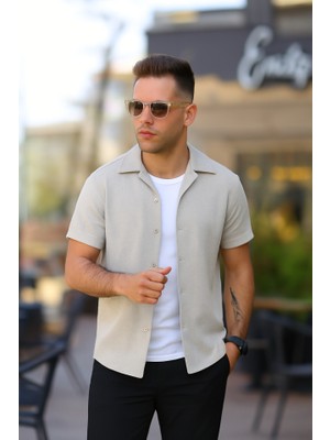 ModaSize Erkek Kısa Kollu Örme Kumaş Pamuklu Gömlek