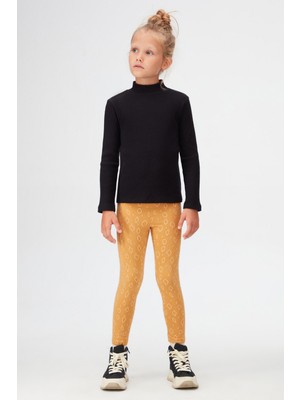 Lovetti Siyah Kız Çocuk Yarım Balıkçı Kaşkorse Uzun Kol Tişört