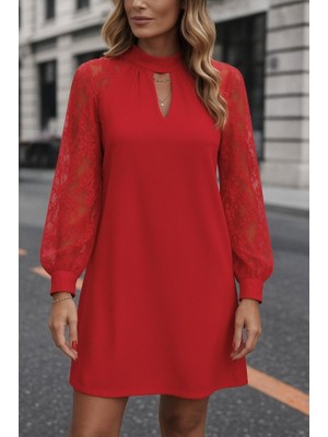 ModaSize Kadın Uzun Kollu Damla Detaylı Sandy Mini Elbise