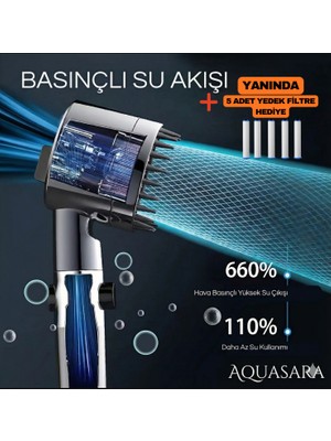 Aqua Sara Filtreli Duş Başlığı (5 Adet Yedek Filtre) Klor ve Kireç Önleyici, Yüksek Basınçlı