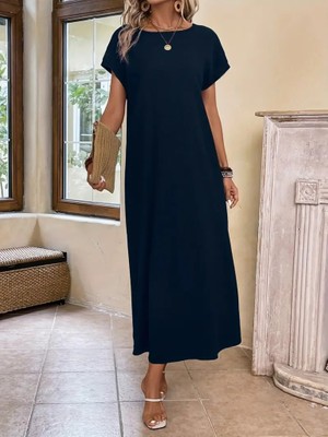 ModaSize Kadın Uzun Kollu Yakası Açık Viskon Elbise