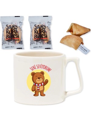 E-Hediyeci Seni Seviyorum Lüks Kupa Bardak ve 2 Adet Şans Kurabiyeli Hediye Kutusu - Sevgiliye Hediye Kutusu, Şans Hediyesi, Doğum Günü Hediye Kutusu, Konsept Hediye