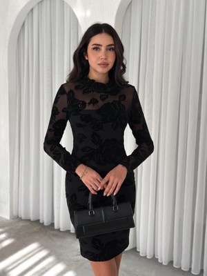 ModaSize Kadin Dantel Detay Mini Kalem Elbise