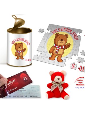 E-Hediyeci Kişiye Özel Ilginç Hediye Kutusu - Puzzle, Ayıcık, Aşk Çeki Hediye Kutusu, Sevgiliye Hediye, Ilginç Hediye Kutusu, Kız Arkadaşa Hediye, Kişiye Özel Hediye, Romantik Hediye Seti, 14 Şubat Hediyesi, Hed