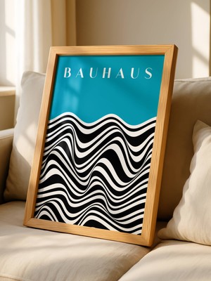 Fuart.Co Bauhaus Dalga Kontrast Mavi Dijital Baskı Poster (Çerçevesiz) BHFU
